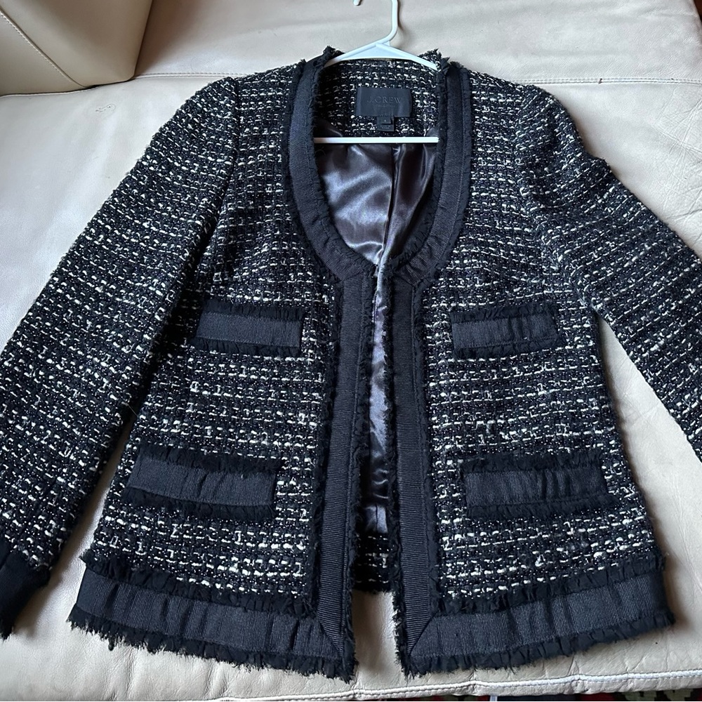 JCrew black and white tweed jacket